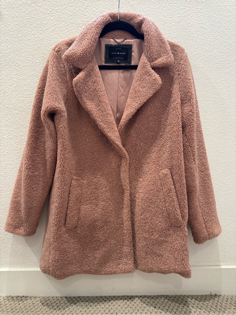 Lucky Brand blush pink teddy bear faux fur jacket